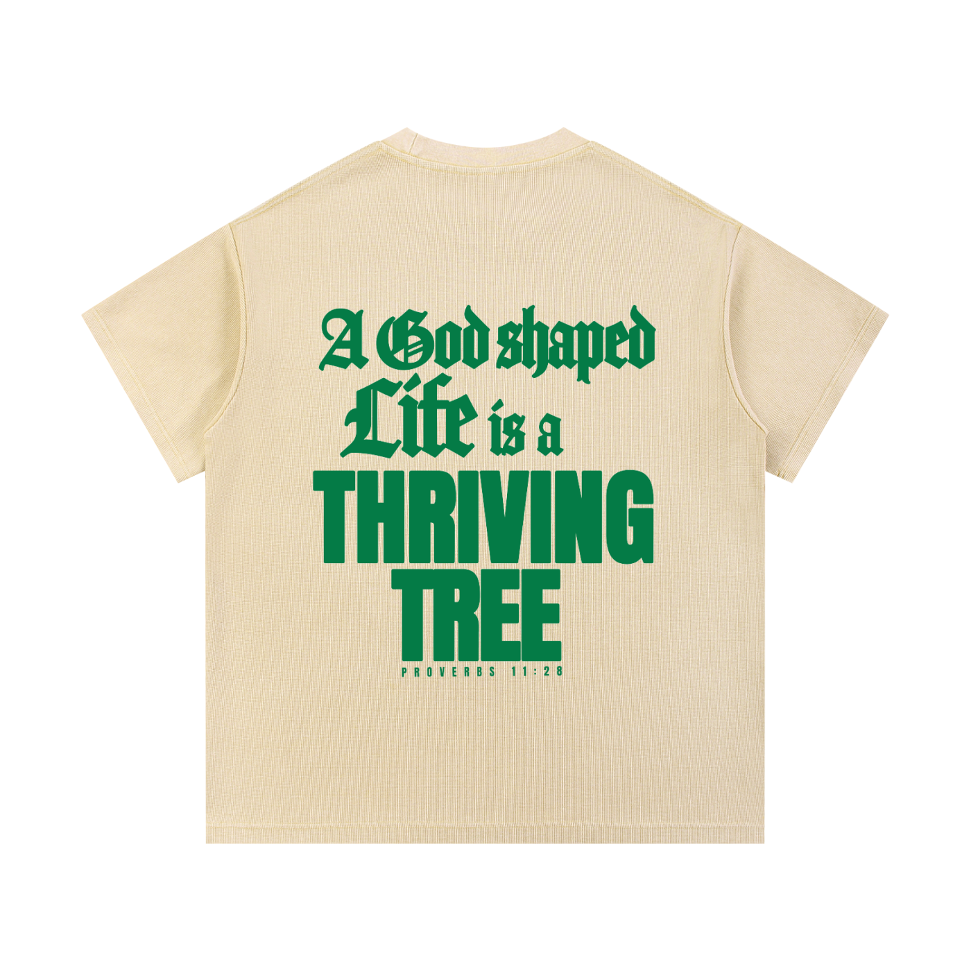 Cream Wash Waffle Knit TAN & GREEN God Shaped Life T-Shirt